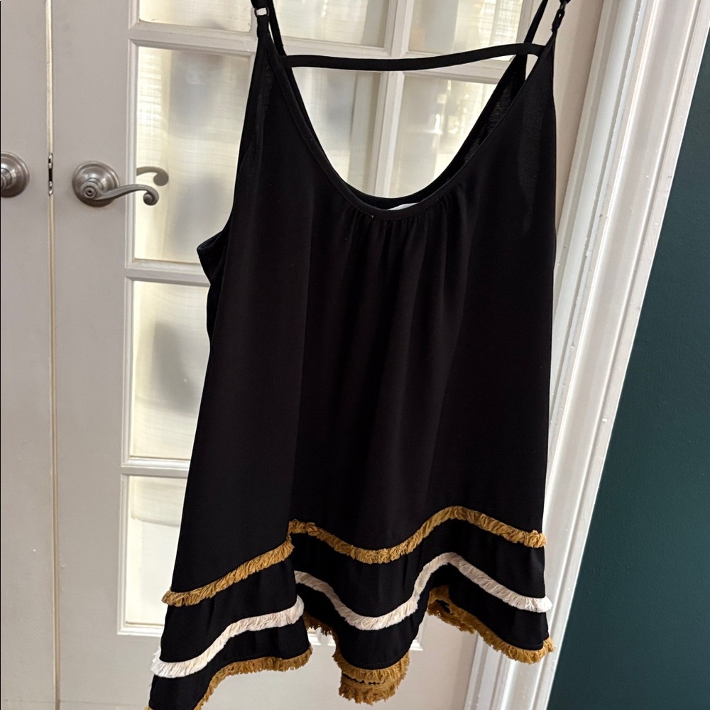 THML Black Ruffled Sleeveless Top with Aztec print at bottom - Picture 4 of 4